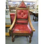 A Queen Elizabeth Silver Jubilee 1977, oak framed throne style chair with gilt writing and red