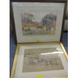 Robert Little - village square scene watercolour signed and dated 1926 framed and glazed, and S Cook