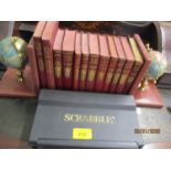 A pair of Hamilton & Inches globes bookends, Scrabble and a small quantity of period novels