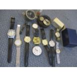 Wristwatches to include a Sekonda, Seiko, and watch parts, and a Ford 6-volts clock, and a small