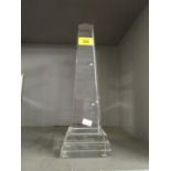 A 20th century cut glass obelisk on stepped cut base 13 1/2"h