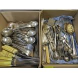 Silver and silver plated cutlery and flatware to include a set six silver teaspoons, berry spoons,
