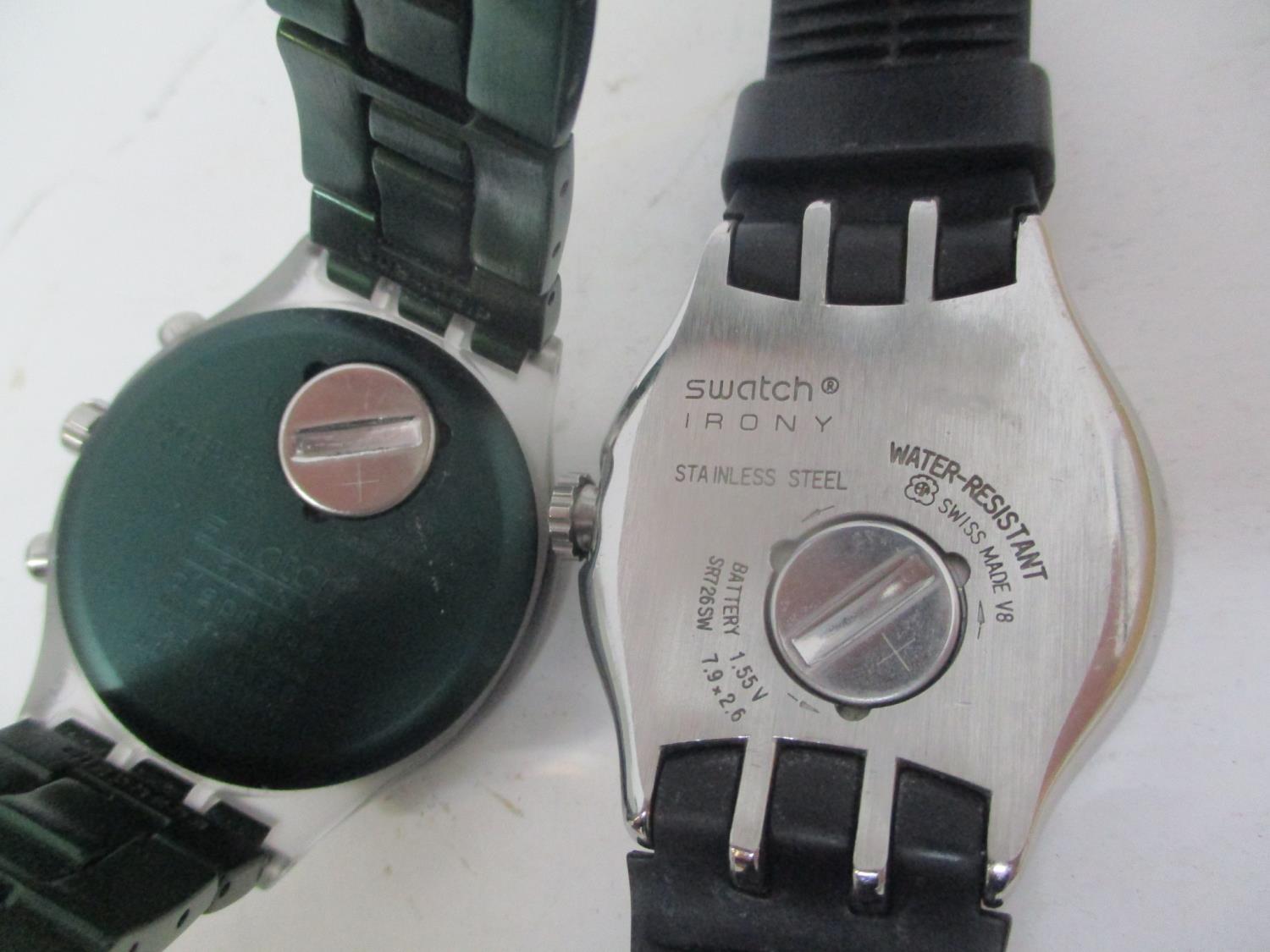 Two Swatch Irony gents wristwatches to include a 007 stainless steel watch on a black leather strap, - Image 5 of 6