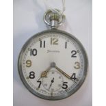 An early 20th century Helveta nickel cased, keyless wound pocket watch. The white enamel dial having