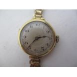 An early 20th century ladies 18ct gold manual wind, wristwatch having Arabic numerals and blued