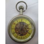 An early 20th century Jaeger Le Coutre skeleton, chrome plated, keyless wound pocket watch. The