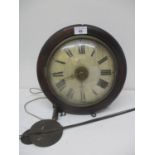 A Victorian postman's alarm clock having a circular mahogany case, painted dial and striking on a