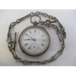 A late 19th century Waltham silver cased pocket watch. The white enamel dial inscribed AWW Co