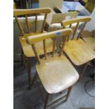 Mixed chairs to include six spindle back dining chairs and four beech and elm high stools