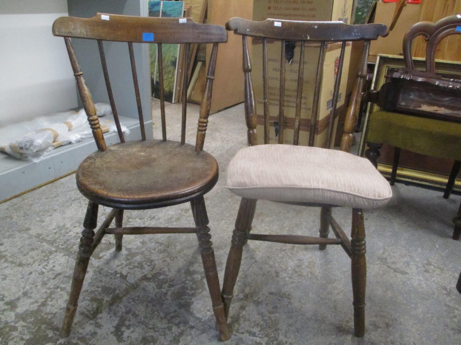 A 1930s oak bureau, 39 1/2"h x 30 1/4"w and two spindle back elm seated chairs - Image 2 of 2