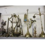 Mixed 20th century brass lighting to include a lantern ceiling light and a silver plated