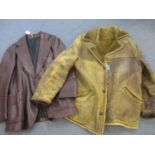 A late 1960s gents light brown leather jacket with faux fur lining, together with a 1970s gents