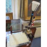 A pair of Art Deco style picture frames, a wooden picture frame, and a Venetian glass table lamp