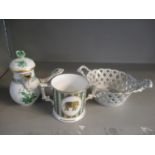 Two pieces of Herend to include a pierced basket with twin handles together with a Crown Derby