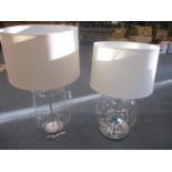 Two, as new similar clear glass table lamps with shades