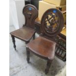 Two 19th century oak hall chairs