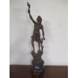 A 19th century French spelter figure with a plaque inscribed L'Industrie, 27"h