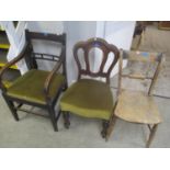 A Georgian carver and two Victorian mahogany and beech chairs