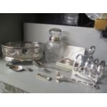 Mixed silver and silver plate to include an ingot, napkin ring and other items