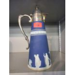 A silver plated topped Wedgwood Jasperware claret jug