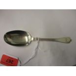 A rat tailed silver spoon with engraved owner's initials, indistinct marks, 5 3/4" long, weight 19.