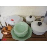 Vintage cookware to include two Le Creuset saucepans, Pyrex Sprayware, Arcopol casserole dish and