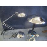 An Ikea chrome and black mushroom lamp and a chrome anglepoise style lamp Location:LWM