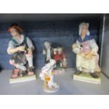 Late 19th century figures to include a porcelain figure of a washer woman with cross swords mark