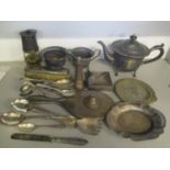 A pair of silver and silver salad service, other silver to include a cigarette box, a hand mirror, a