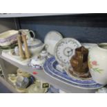 Two early 20th century blue and white meat platters, Portmeirion china and mixed ceramics