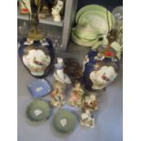 Mixed china to include two Booths table lamps, Wedgwood Jasperware a Copenhagen figure and other