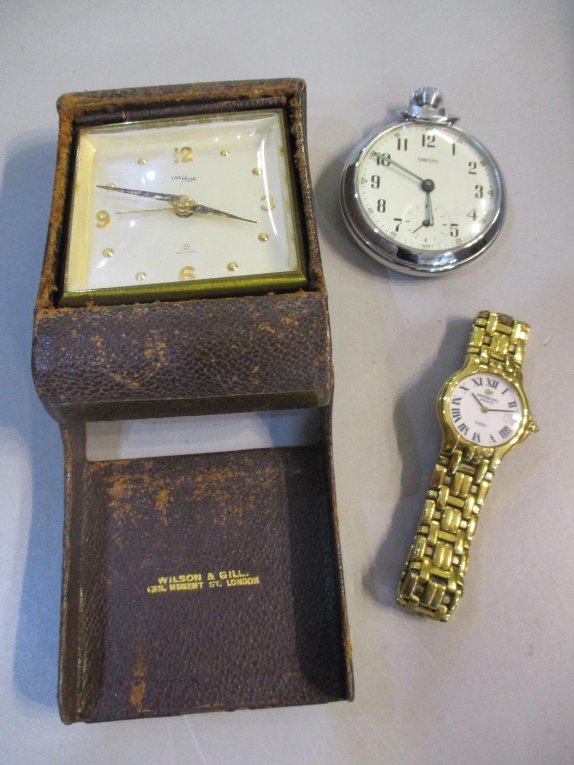 A gold plated ladies Raymond Weil wristwatch, together with a Smiths stop watch and an IMHOF