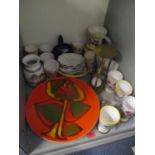 A mixed lot to include a Poole Pottery charger, egg timer, mixed coins and a selection of pottery