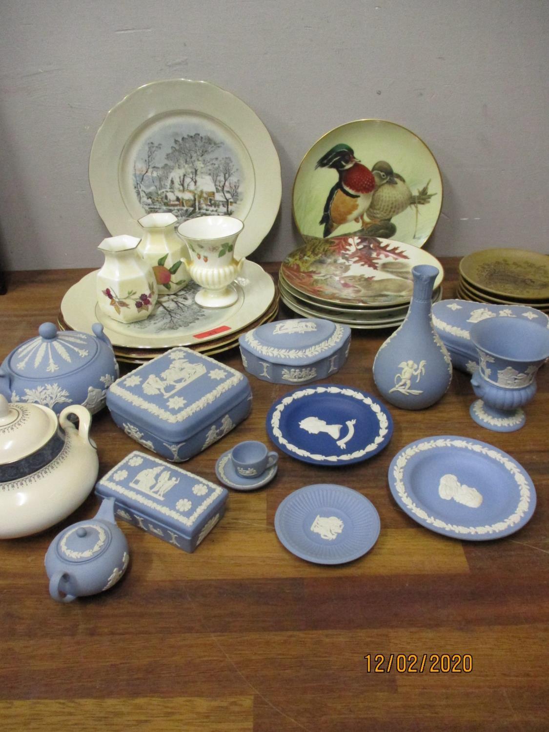 Wedgwood blue Jasperware, collectors plates, Poole plates and other ceramics