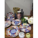 Imari plates, a Hillstonia pottery jug, oriental items, other ceramics and glass