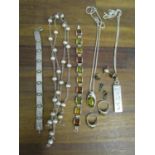 A quantity of silver jewellery, some set with amber to include a bracelet