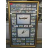 A set of Players cigarette cards depicting airplanes and two prints of airplanes all mounted in a