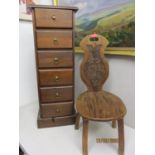 A modern chest of six drawers, 37" x 14" x 9" and a provincial Welsh spinning chair with four legs