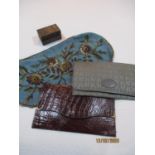 A retro grey Louis Feraud clutch bag 12" x 7", a vintage dark brown reptile clutch bag, an early