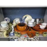 A quantity of studio pottery to include large oval dishes and mixed ceramics to include a Nicola