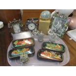 A quantity of modern Russian painted items, a pill box and decorative photo frames etc Location:
