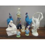 A group of ceramic figurines to include a Copeland figural salt, Old Tupton ware figurine, Royal