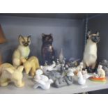 Mixed animal figures to include a Winstanley 34 cat, Royal Copenhagen sea lion and others