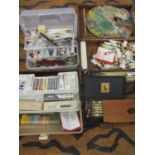 Vintage oil paints and artist's accessories to include pastels, brushes, palettes and pencils