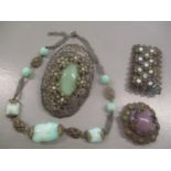 A selection of Czechoslovakian jewellery to include a brooch inset with a large cabochon