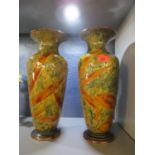 Two Royal Doulton Lambeth stoneware vases decorated with leaves A/F