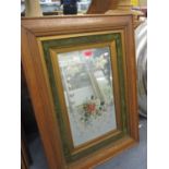 W S Lawrie Glassworks - early 20th century oak framed mirror with central painted floral display