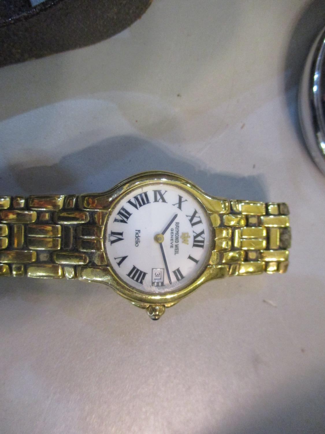 A gold plated ladies Raymond Weil wristwatch, together with a Smiths stop watch and an IMHOF - Image 2 of 3