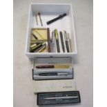 Vintage Parker pens to include a gold plated lid Parker fountain pen, propelling pencils with