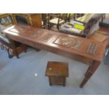 An Oriental carved hall table, together with a small Oriental tea chest